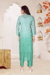 MUSLIN CHIKANKARI KURTA PANT SET