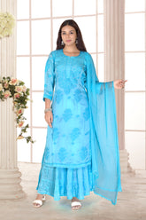 SATIN CHIKANKARI SHARARA SET