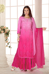 SATIN CHIKANKARI SHARARA SET